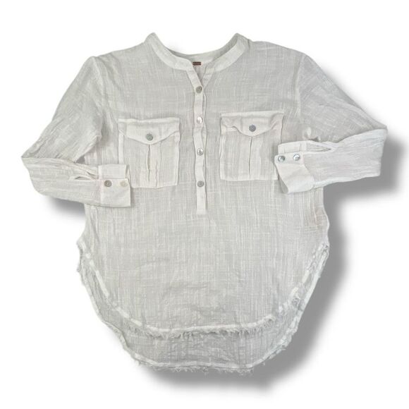 Free People Talk To Me Lightweight Sheer Gauzy Button Down Blouse Top Size Mediu - Picture 1 of 6